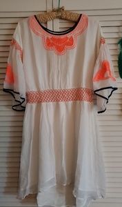 Blue tassel silk dress